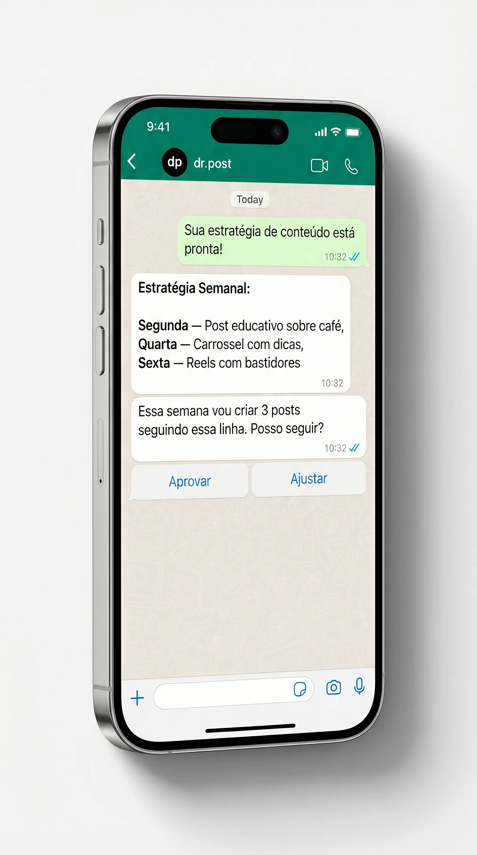 Recebendo estratégia de conteúdo semanal no WhatsApp