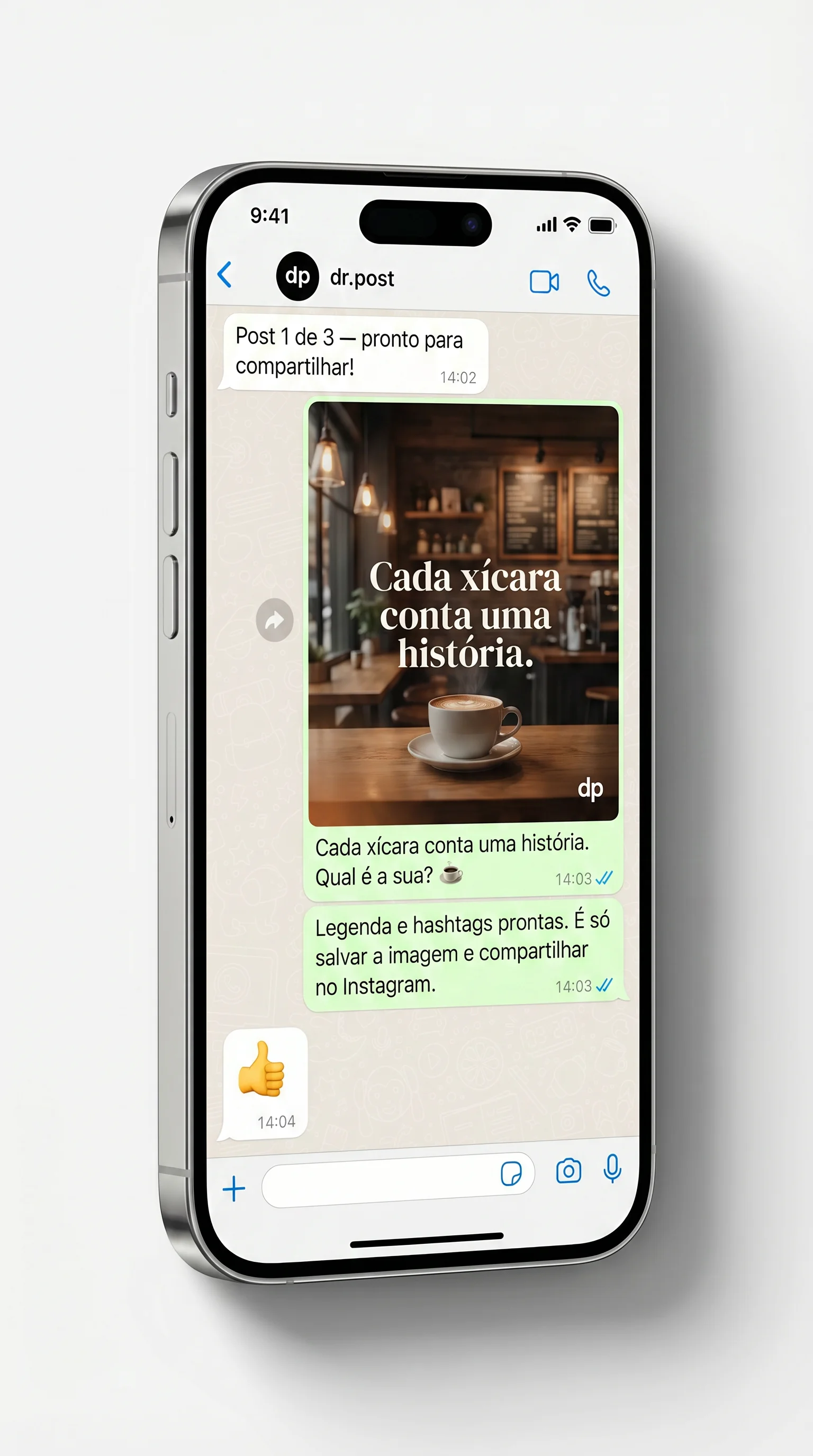 Recebendo post pronto para compartilhar no Instagram